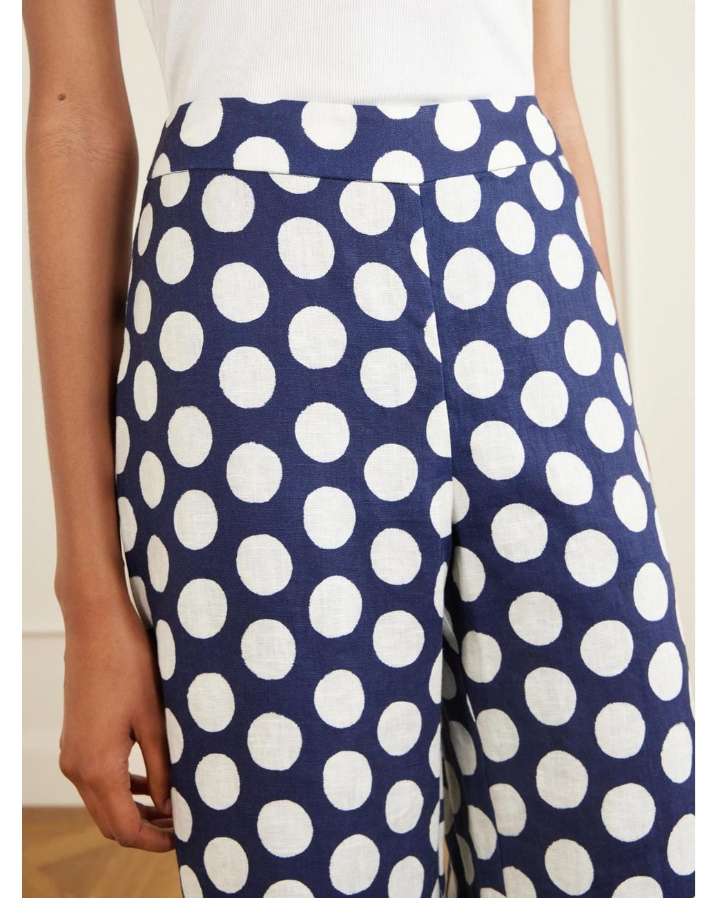 Cara Cara White Polka Dot Linen Wide-Leg Pants