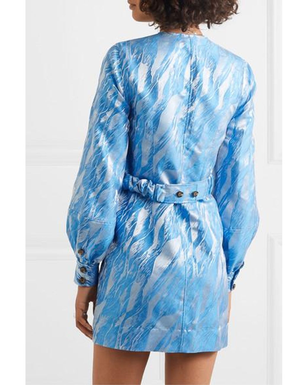 Ganni Jacquard Mini Wrap Dress in Blue | Lyst