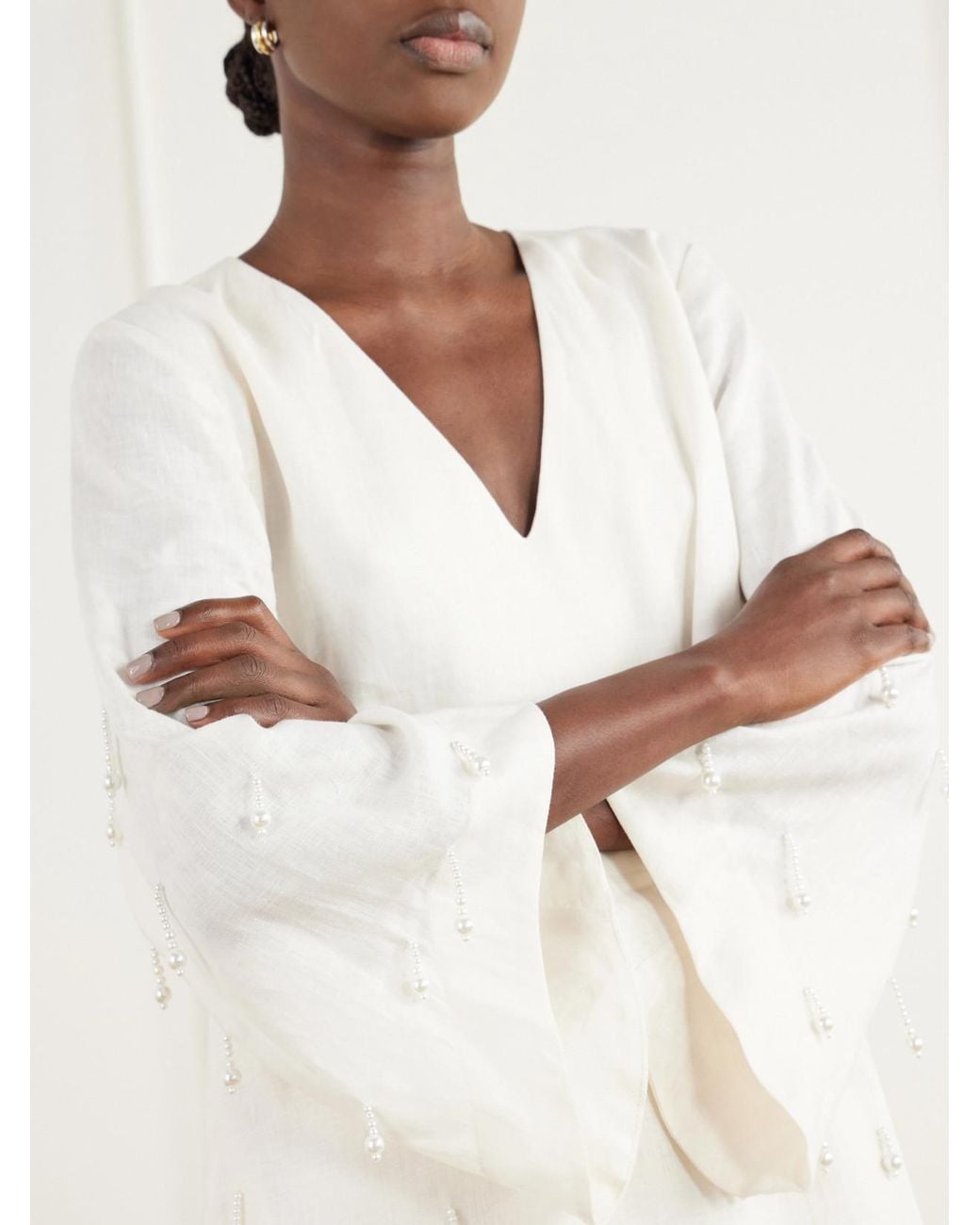 ANDRES OTALORA White Velar Embellished Linen-Woven Maxi Dress