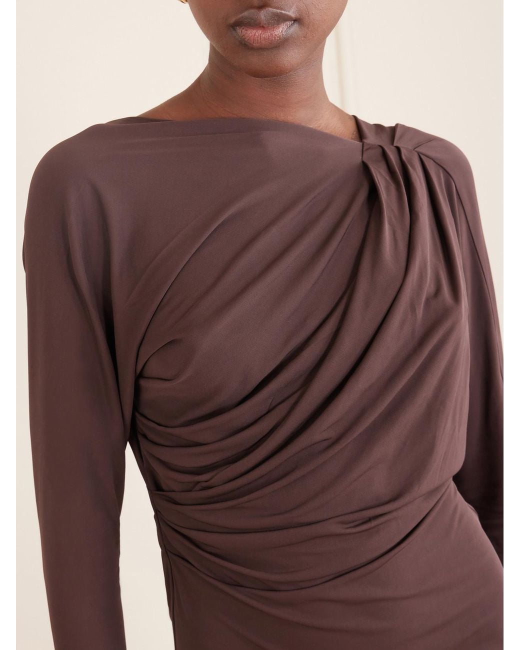 Alex Perry Brown Open-Back Draped Jersey Mini Dress