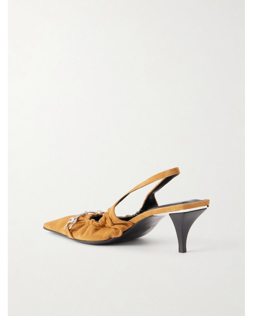 Gucci Natural Vittoria 55 Horsebit-Embellished Suede Slingback Pumps