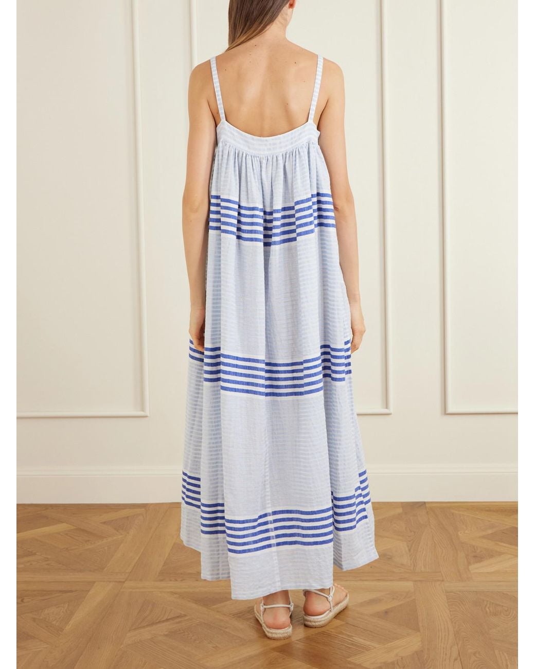 Lemlem Blue Eda Striped Cotton-Gauze Midi Dress
