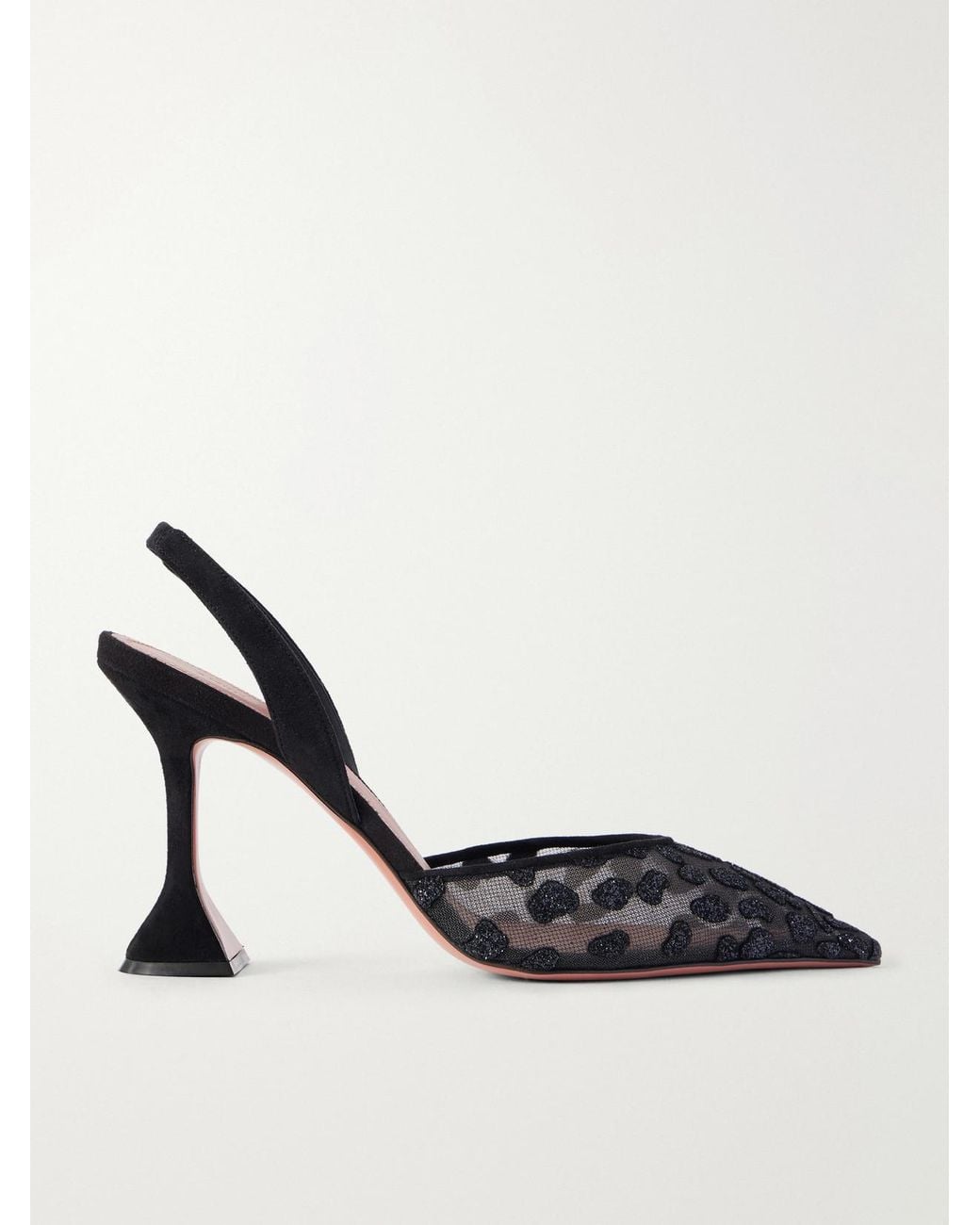 AMINA MUADDI White Holli 95 Suede-Trimmed Mesh Slingback Pumps