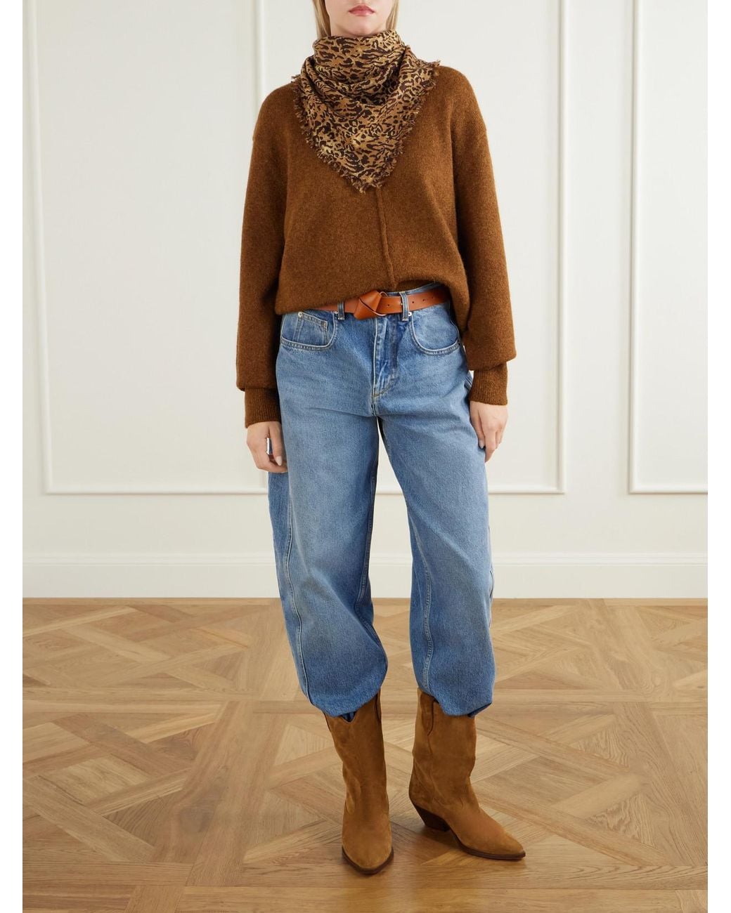 Isabel Marant Brown Alecia Leopard-Print Wool And Cashmere-Blend Scarf