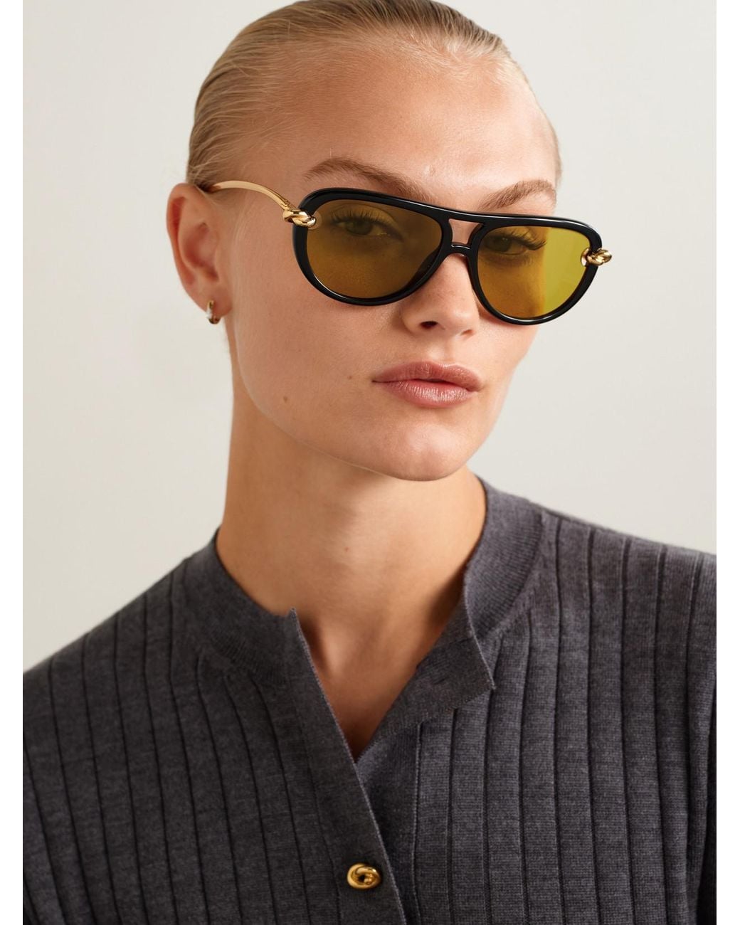 Bottega Veneta Metallic New Knot Aviator-Style-Tone Injected Sunglasses