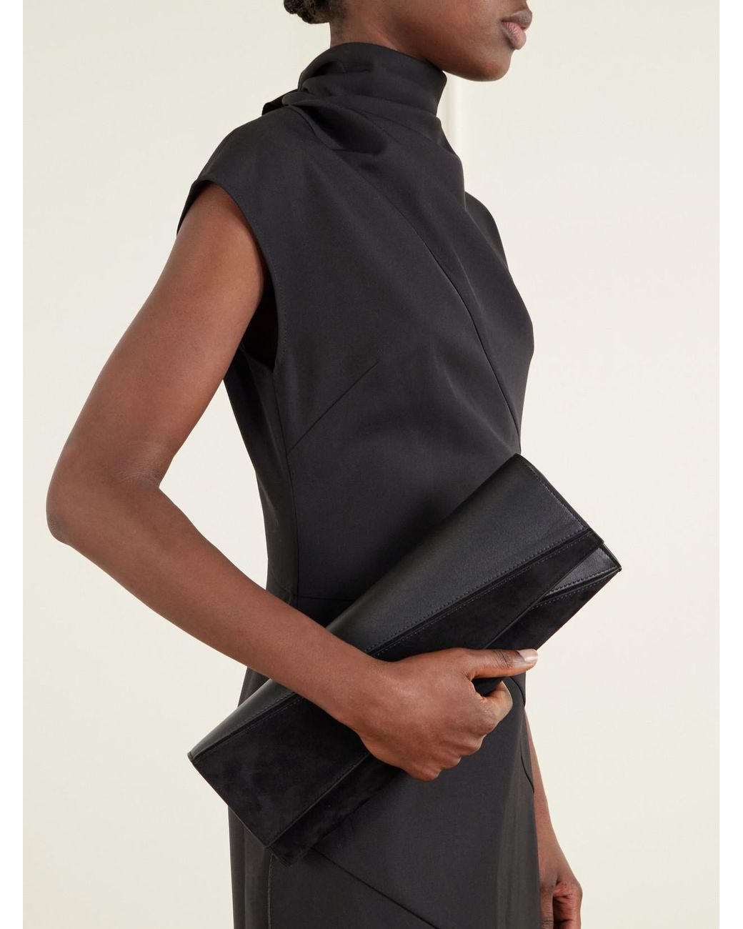 Proenza Schouler Gray Hex Leather And Suede Clutch