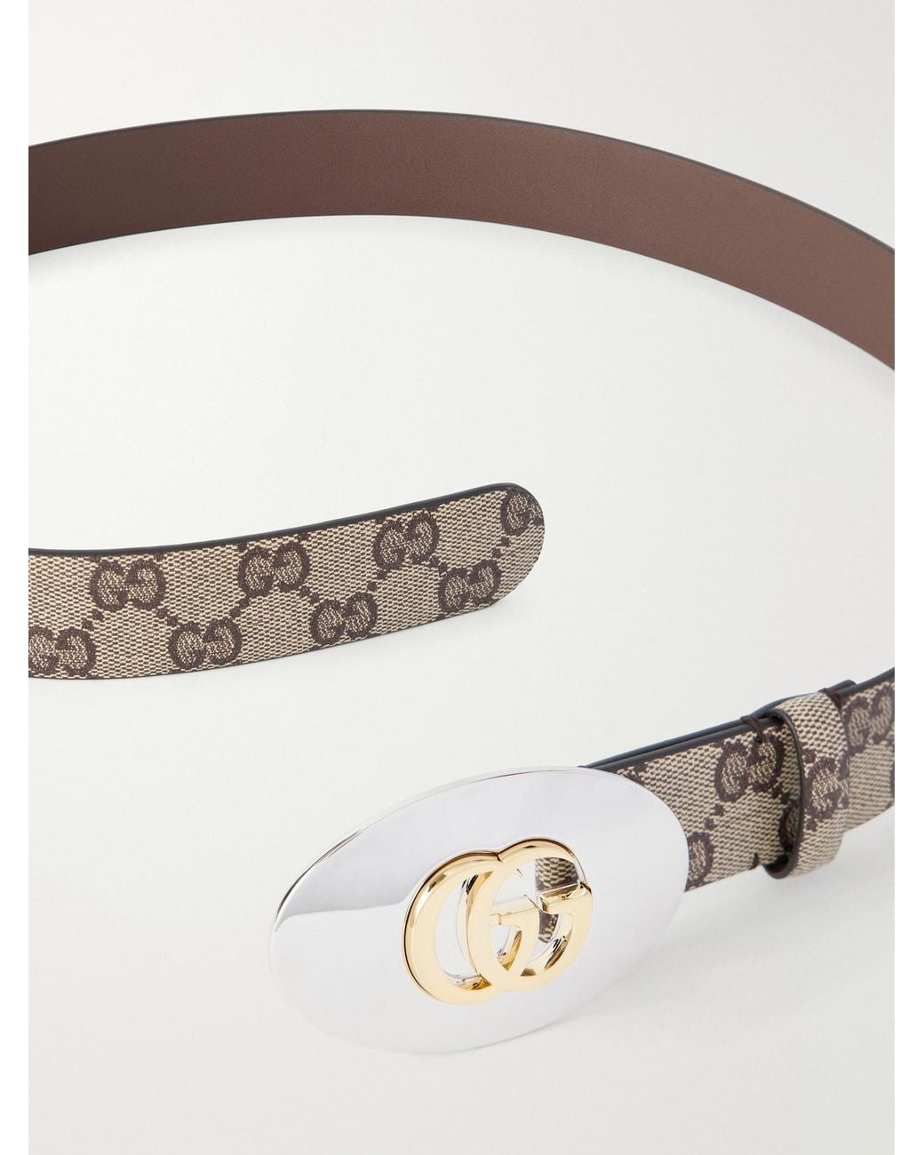 Gucci Metallic Gg Plaque Printed Coated-Canvas And Leather Belt