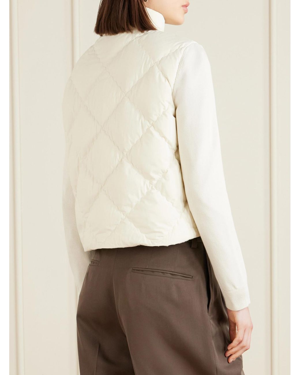 Moncler Natural Cropped Knitted And Padded Quilted Shell Down Cardigan