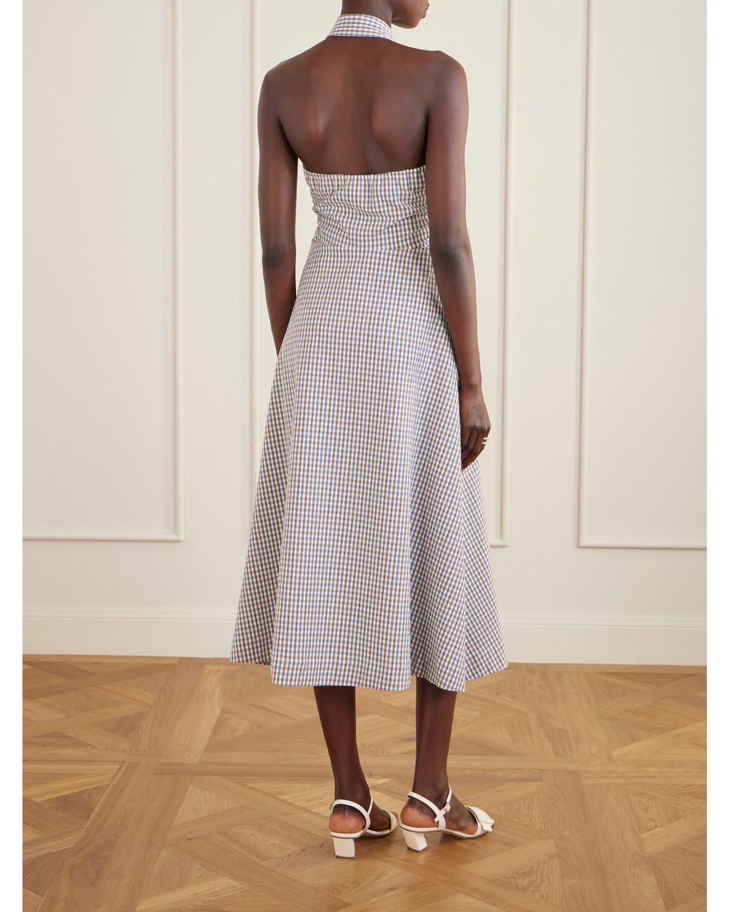 Veronica Beard White Mackey Checked Cotton-Seersucker Midi Dress
