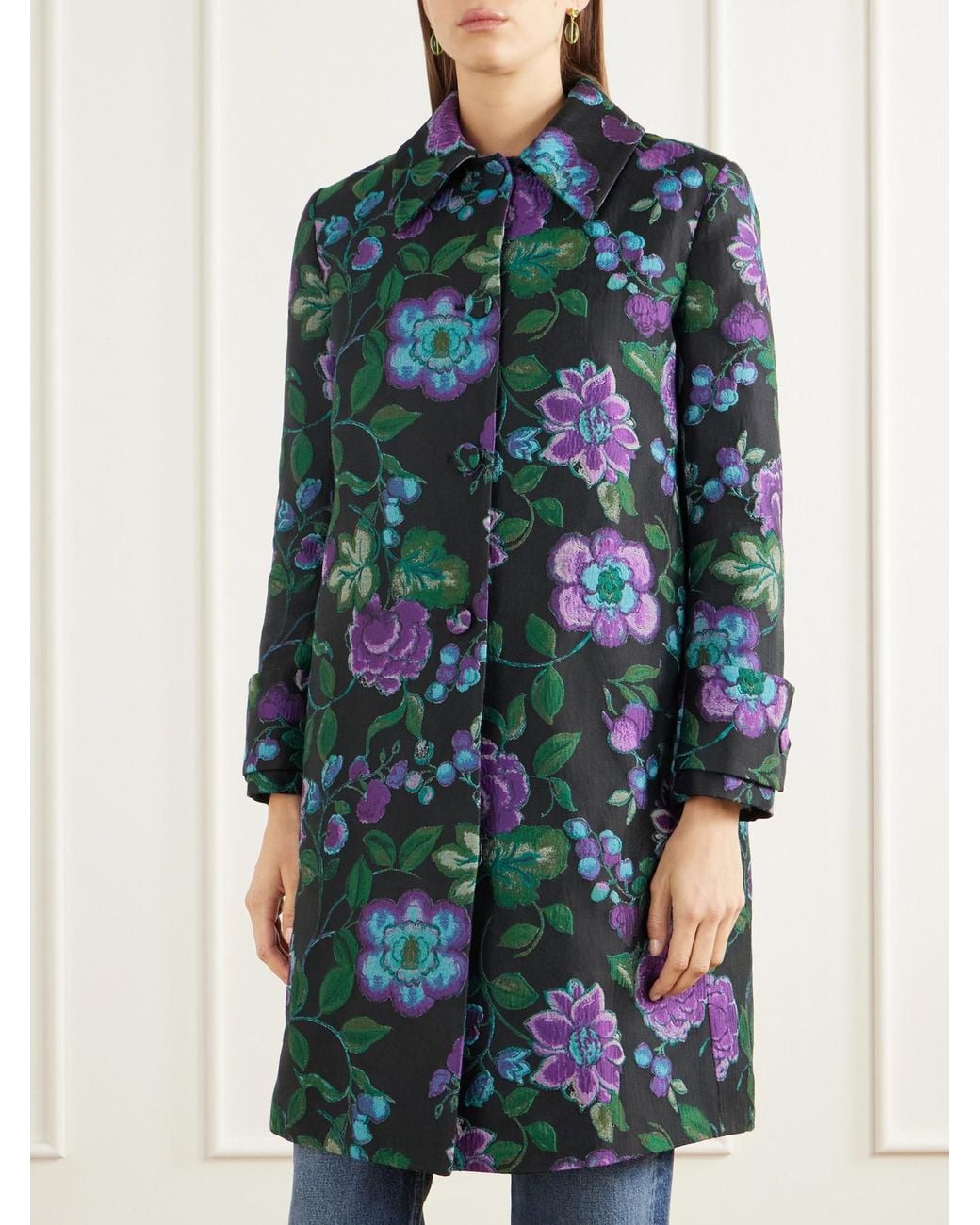 LaDoubleJ Green Precious Floral-Jacquard Coat