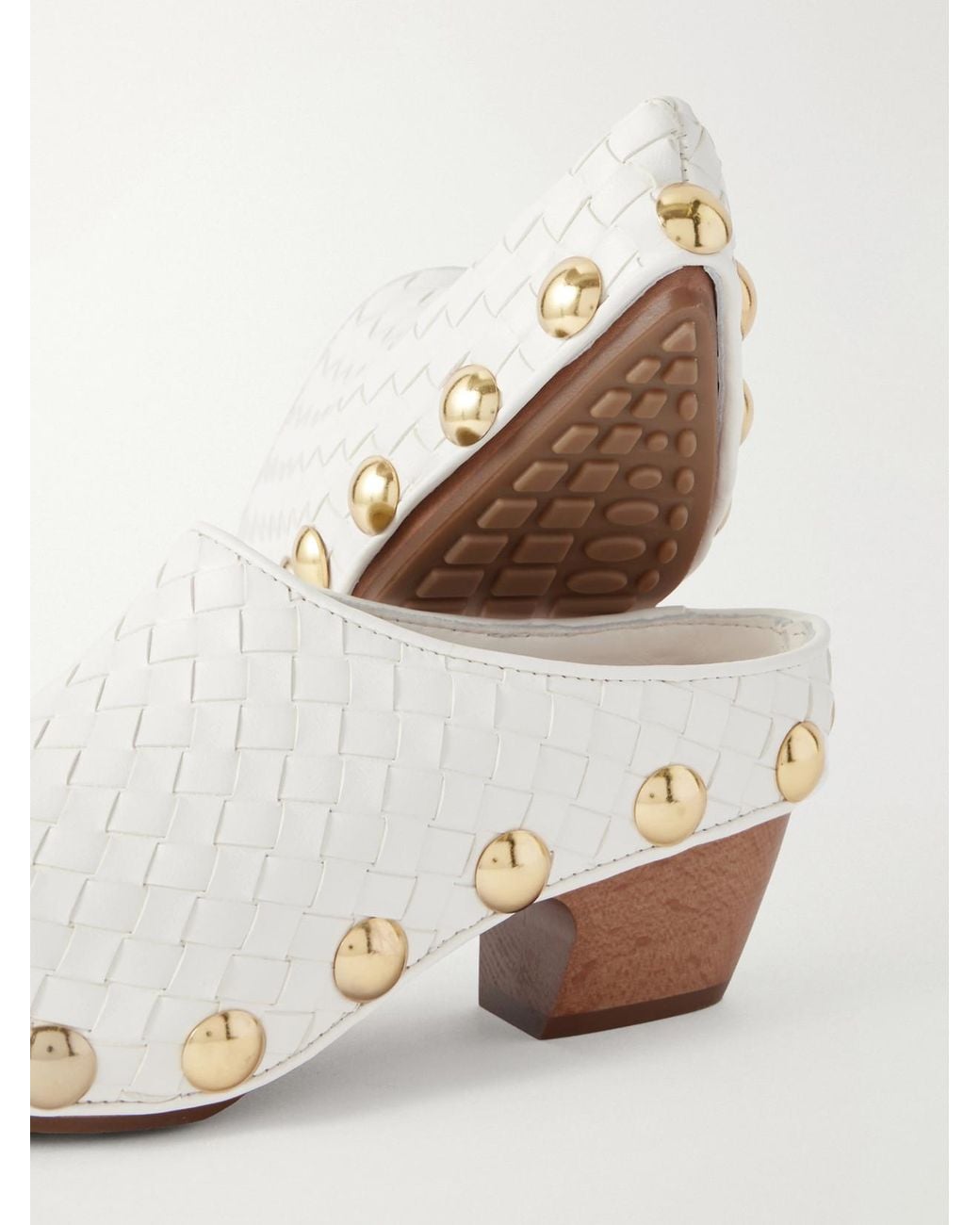 Bottega Veneta Natural Gondola Studded Intrecciato Leather Clogs
