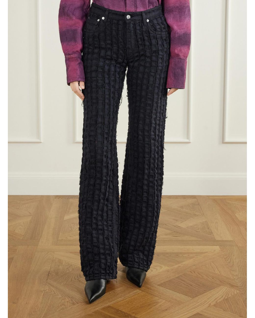 Haikure Blue Star Bull Stripe Distressed High-Waist Straight-Leg Jeans