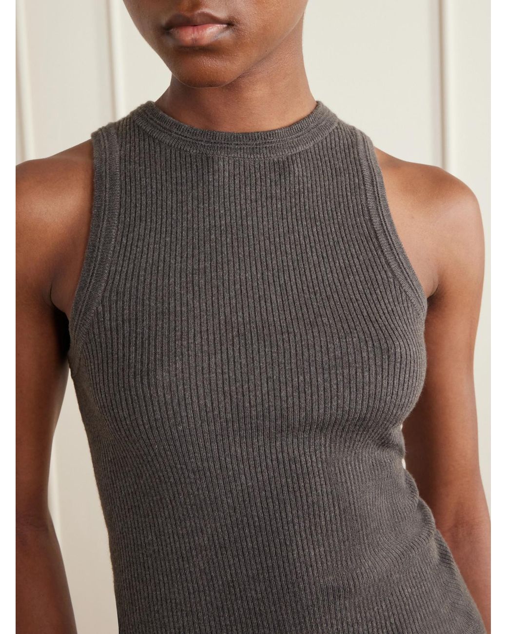 Lisa Yang Gray Amya Ribbed Cotton And Cashmere-Blend Tank