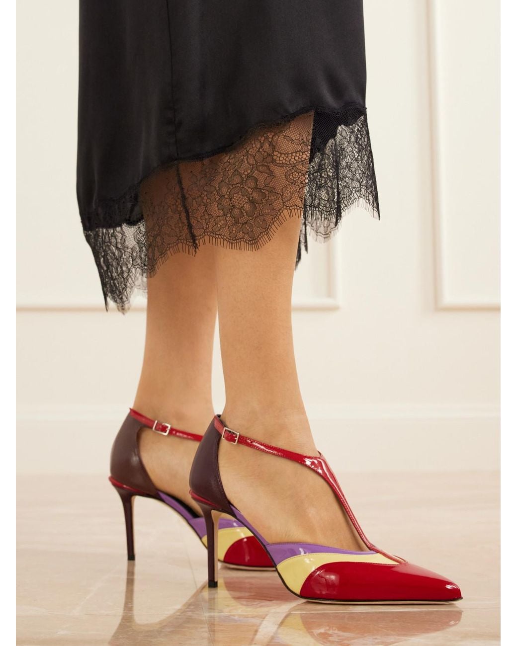 Rabanne Pink Color-Block Patent-Leather Pumps