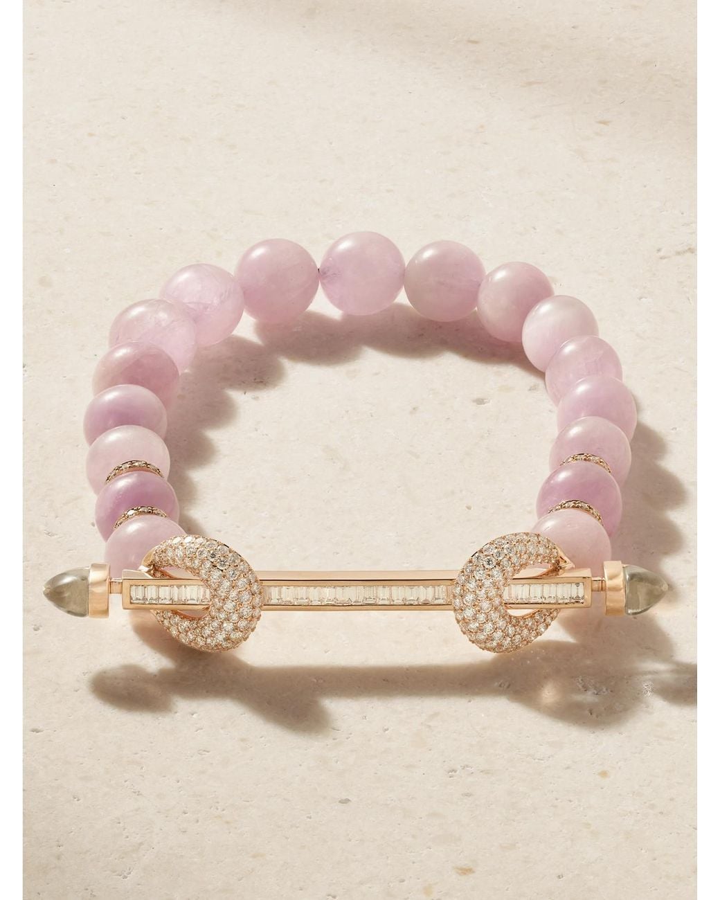 ANANYA Pink 18-Karat Rose Diamond Kunzite And Quartz Bracelet