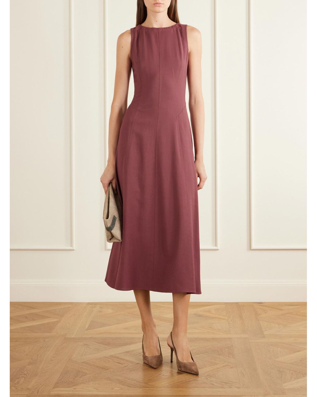 Brunello Cucinelli Purple Paneled Wool-Blend Midi Dress
