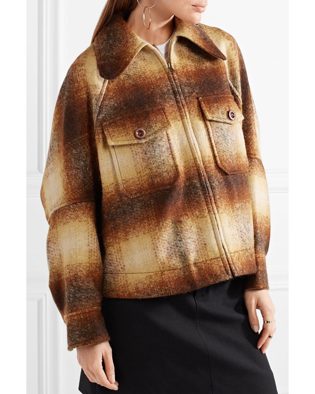 Chlo Oversized Checked Mohair blend Boucl Jacket in Brown Lyst