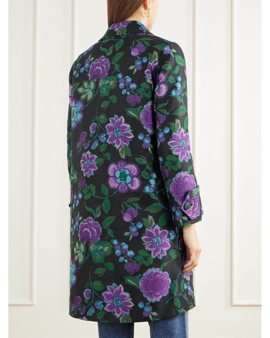 LaDoubleJ Green Precious Floral-Jacquard Coat