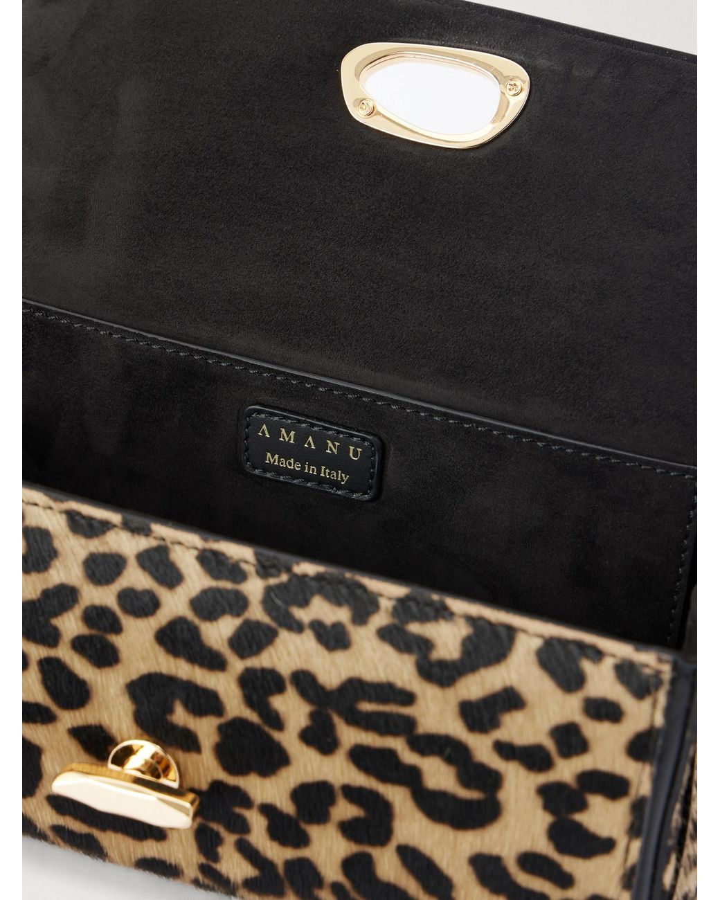 Amanu Multicolor The Tanzania Leopard-Print Leather-Trimmed Calf-Hair Clutch