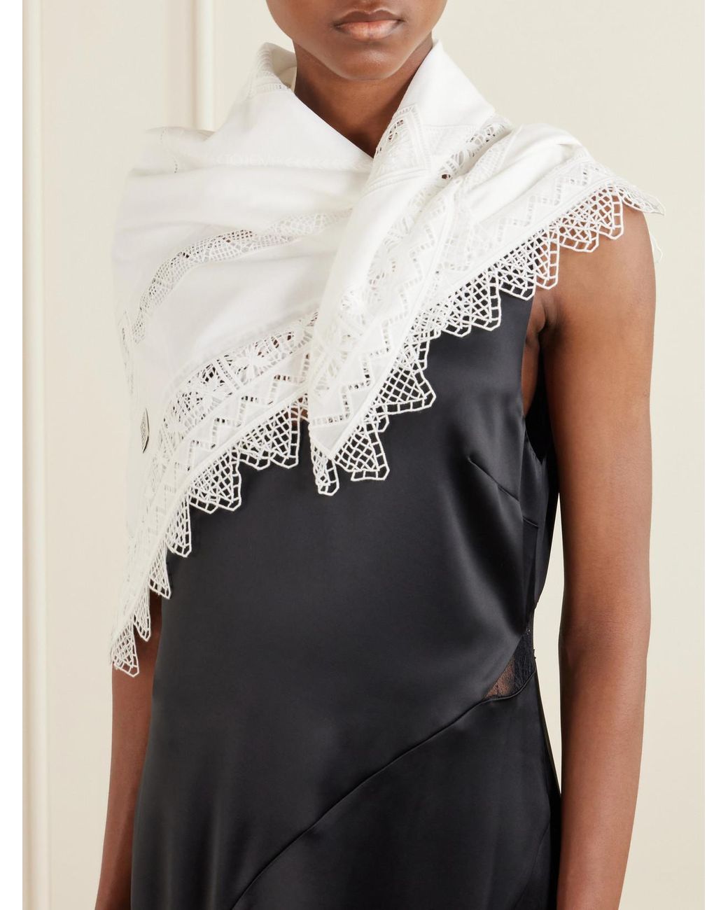 Totême White Lace-Trimmed Cotton-Voile Scarf