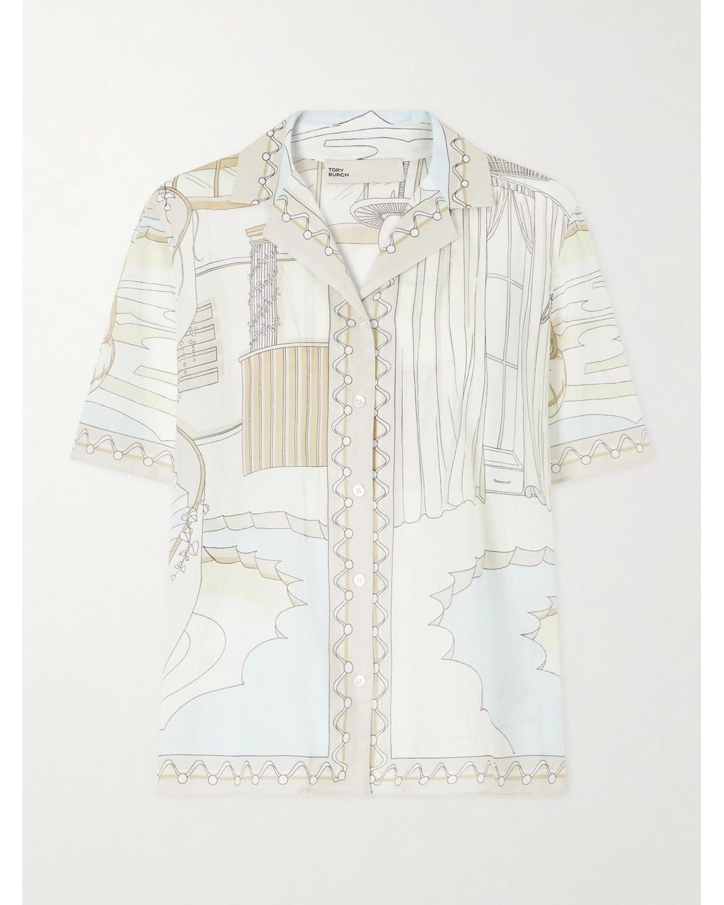 Tory Burch White Printed Cotton-Voile Shirt