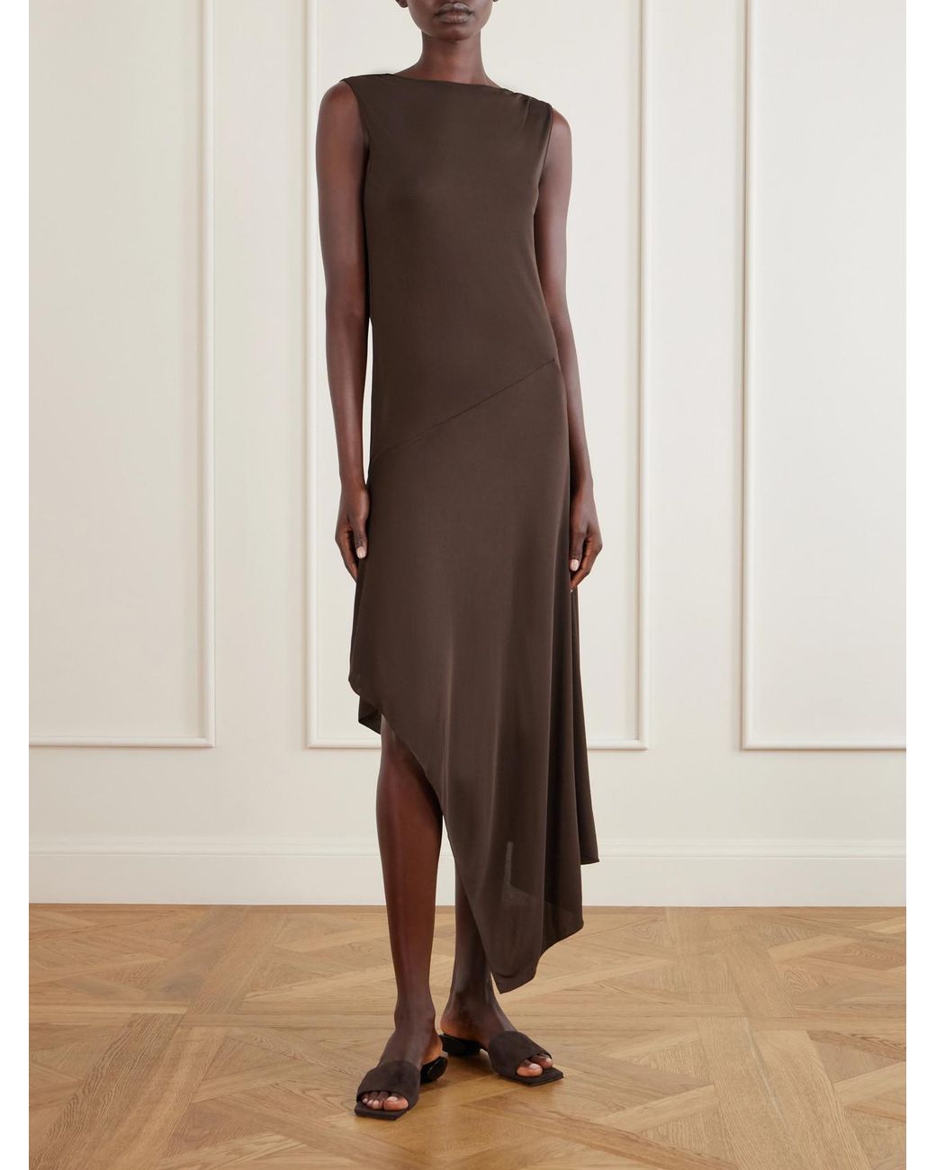 Alaïa Brown Asymmetric Crepe- Jersey Midi Dress