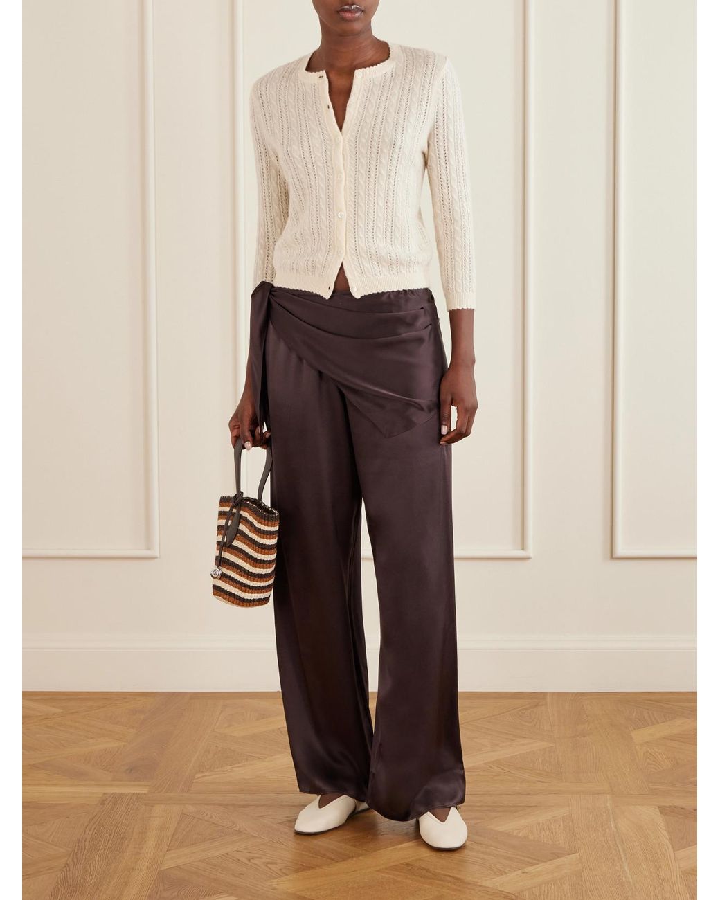 Doen Purple Lavona Scarf-Detailed Silk Pants
