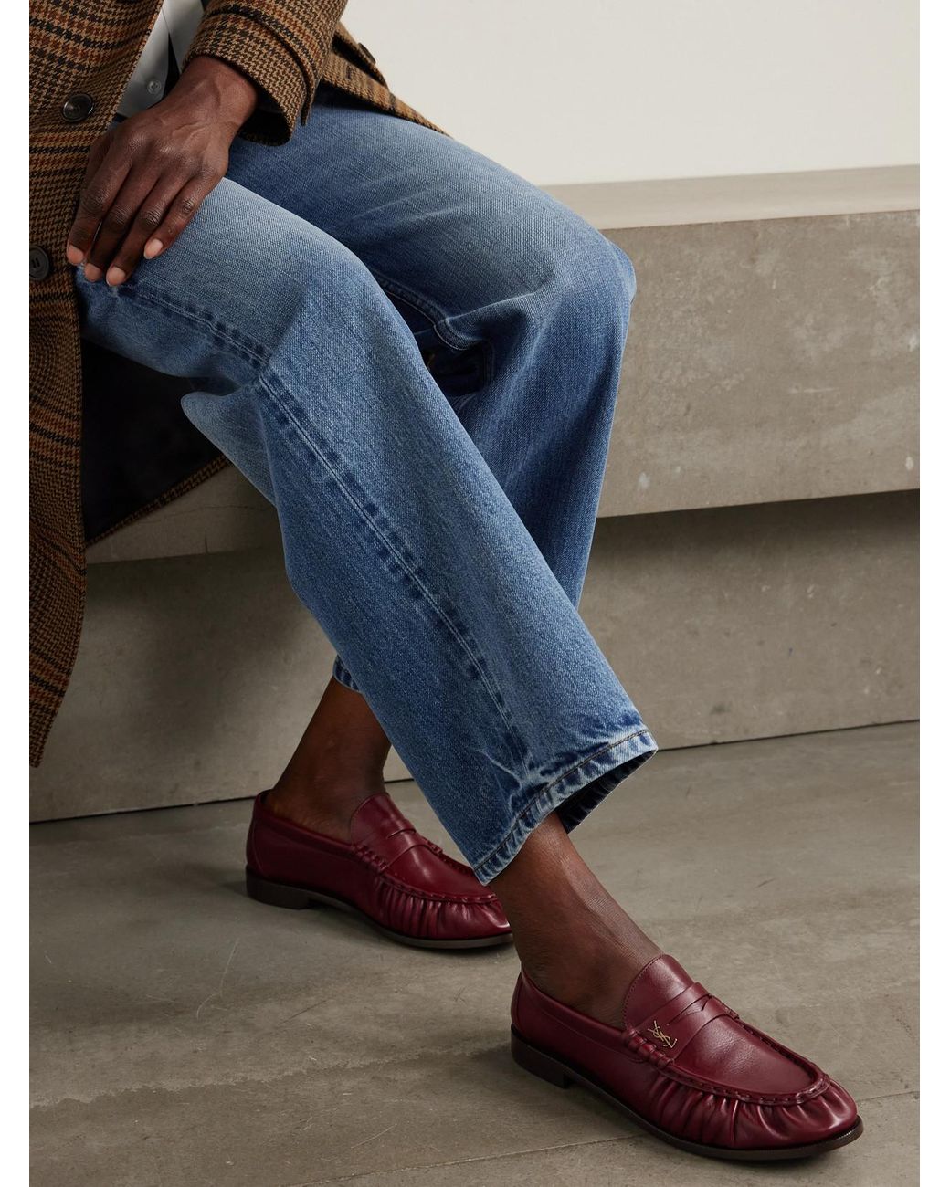 Saint Laurent Brown Le Loafer Cassandre-Embellished Leather Loafers