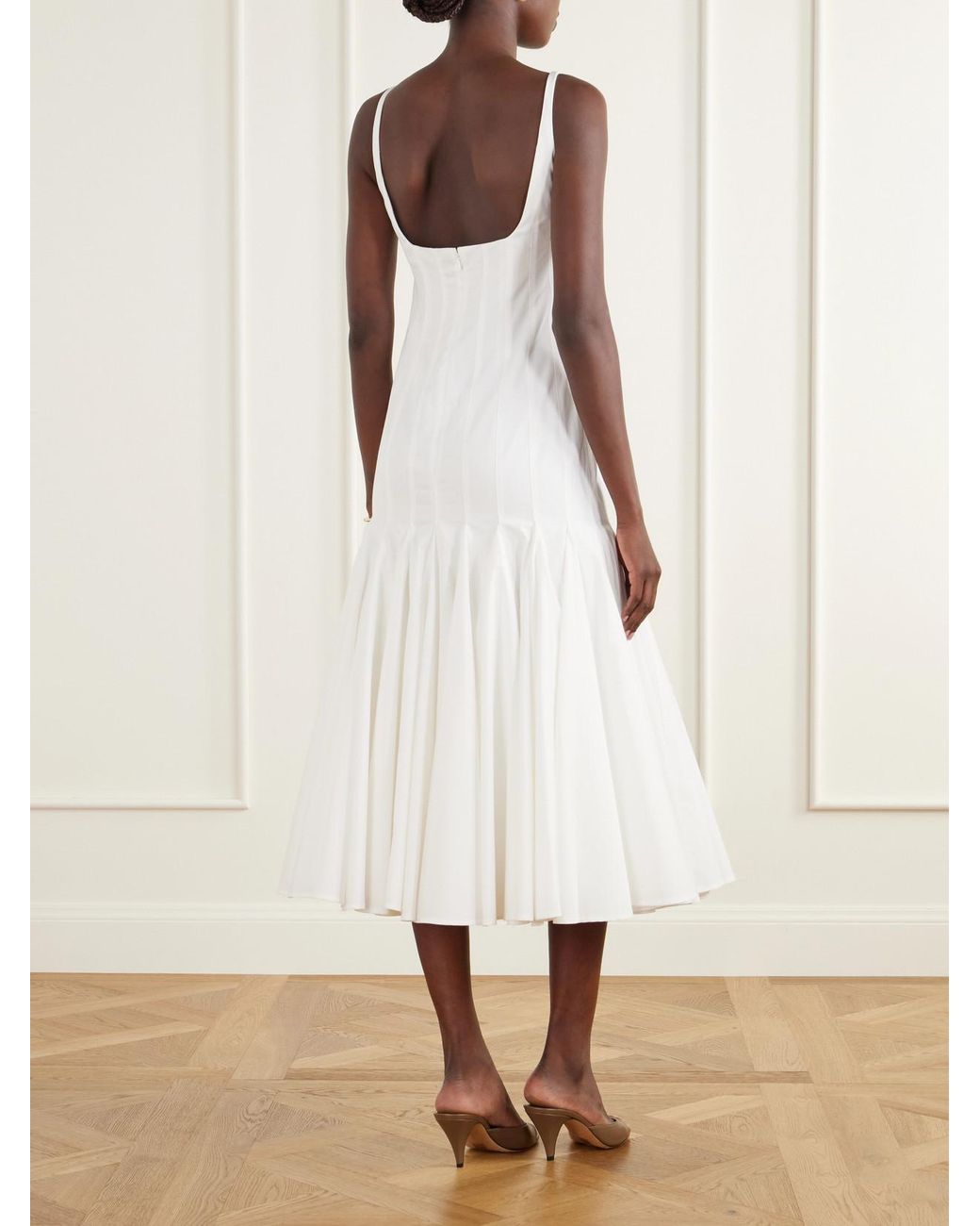 Jacquemus White La Robe Pleated Cotton-Poplin Midi Dress