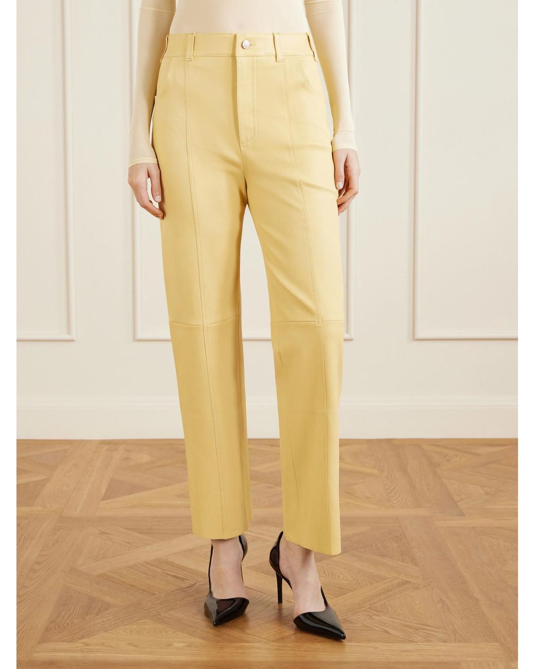Stouls Yellow Benny Leather Straight-Leg Pants