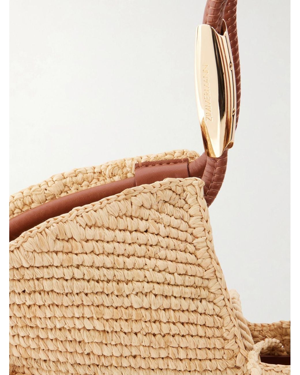 Zimmermann Natural Goldentime Small Leather-Trimmed Fringed Raffia Tote
