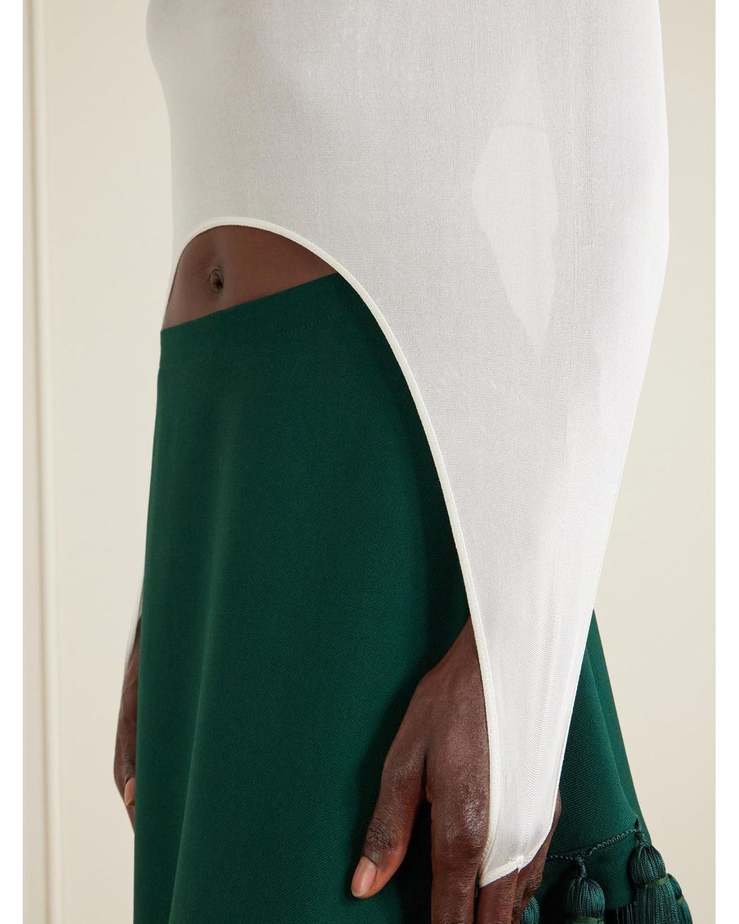 Alaïa White Cropped Turtleneck Silk-Blend Top