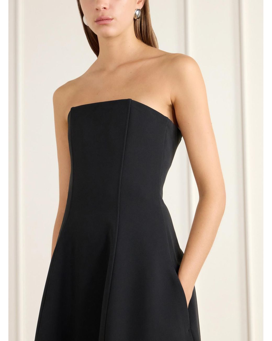 Totême Black Strapless Crepe Maxi Dress