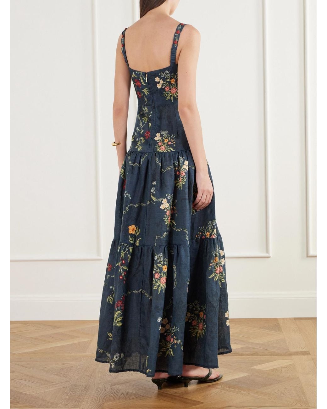 Agua Bendita Blue Lima Floral-Print Linen Woven Maxi Dress