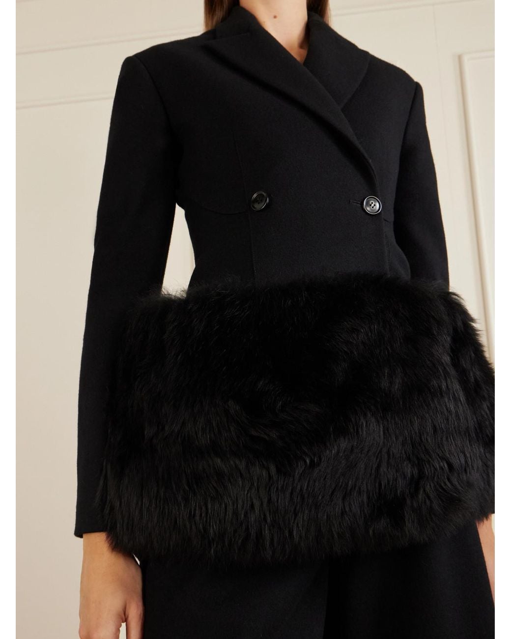 Alaïa Blue Double-Breasted Shearling-Trimmed Wool Blazer