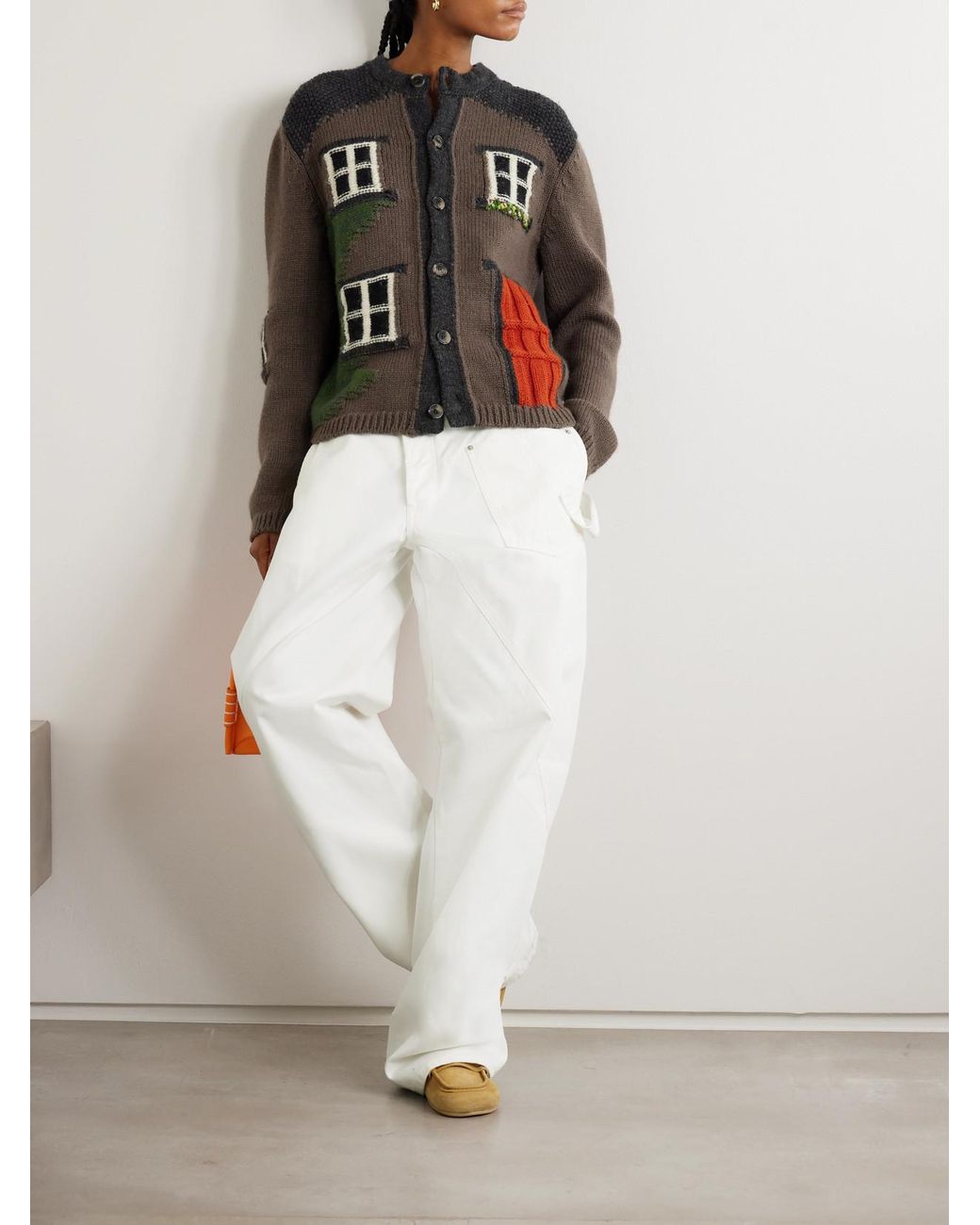 J.W. Anderson Black House Embroidered Intarsia-Knit Merino Wool Cardigan