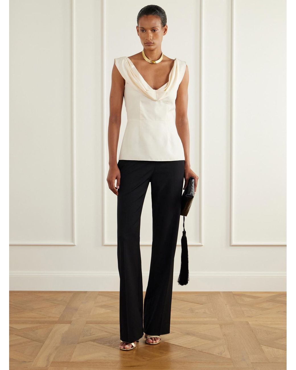 Colleen Allen Natural Draped Silk-Poplin Blouse