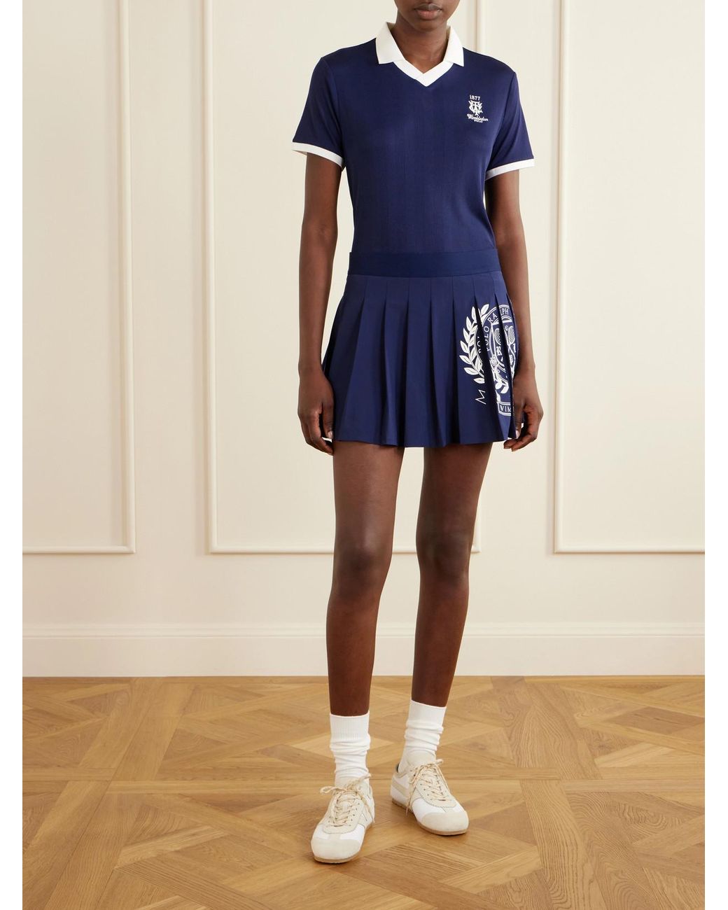 Polo Ralph Lauren Blue Wimbledon Pleated Logo-Printed Crepe Mini Skirt