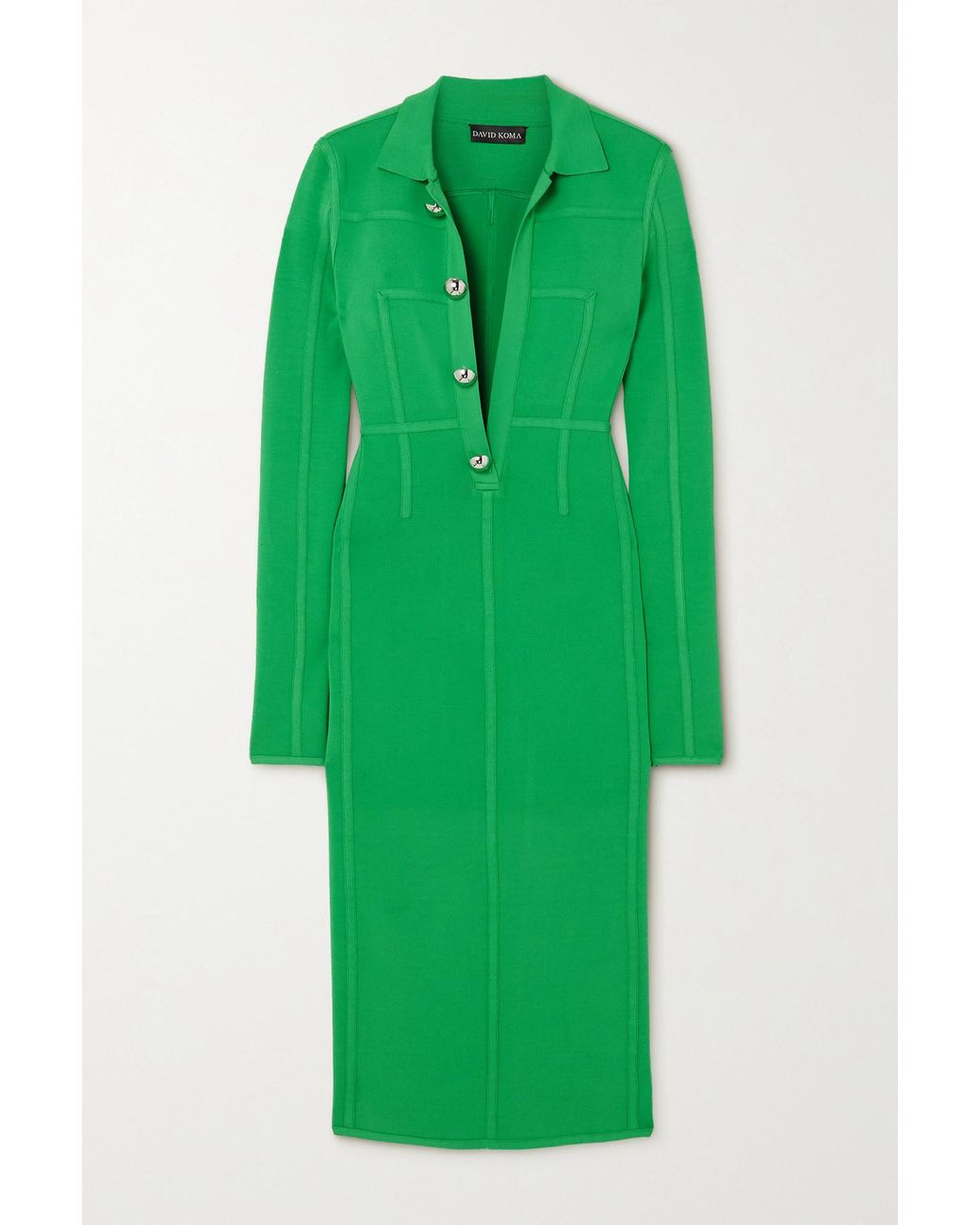 David Koma Buttonembellished Stretchknit Midi Dress in Green Lyst