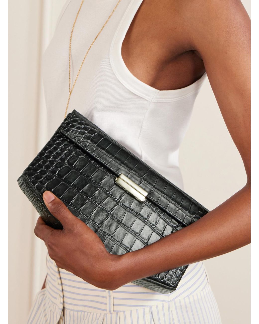 Totême Black Clip Croc-Effect Leather Shoulder Bag