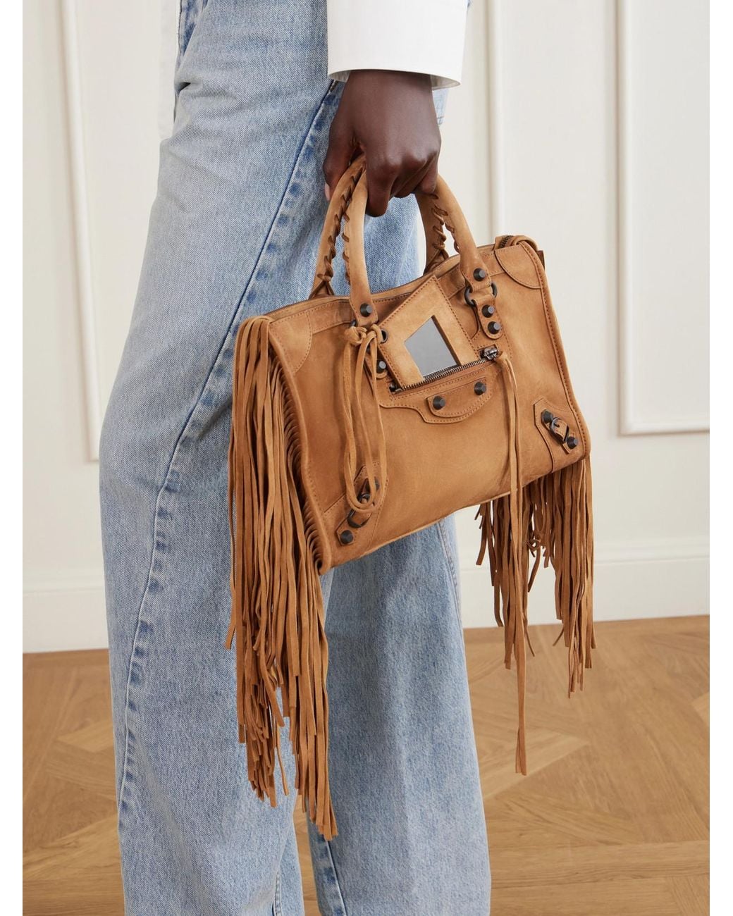 Balenciaga Brown Le City Small Fringed Suede Shoulder Bag