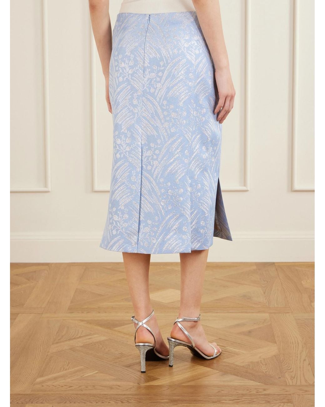 Tory Burch White Metallic Jacquard-Knit Midi Skirt