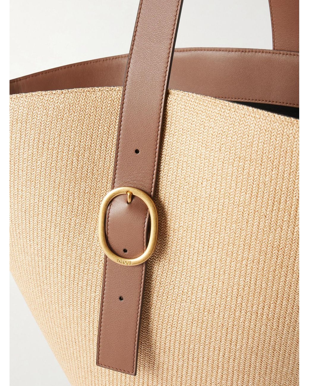 Neous Natural Apheli Leather-Trimmed Raffia Shoulder Bag