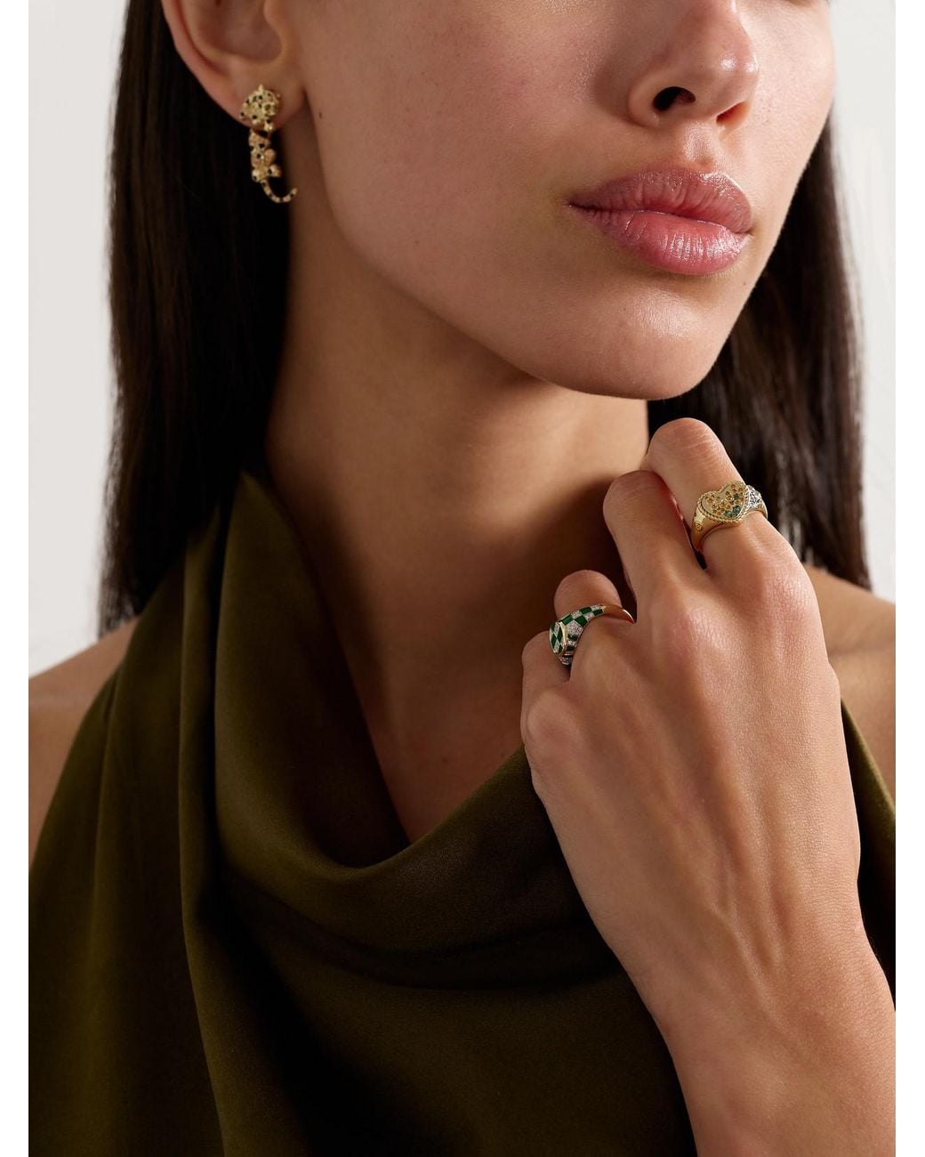 Yvonne Léon Natural 9-Karat And, Enamel, Citrine And Tsavorite Ring