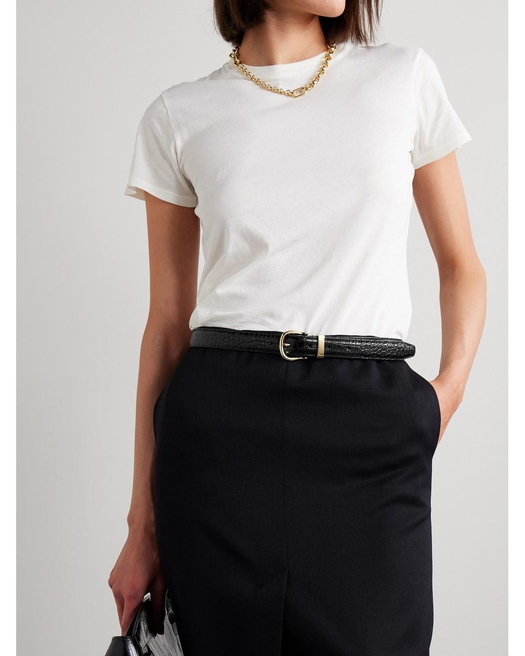 Nili Lotan Black Louise Croc-Effect Leather Belt
