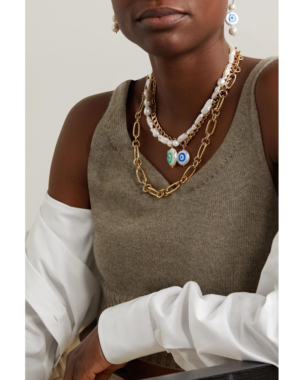 joolz by Martha Calvo Pearl + Chain Initial Necklace in Gold