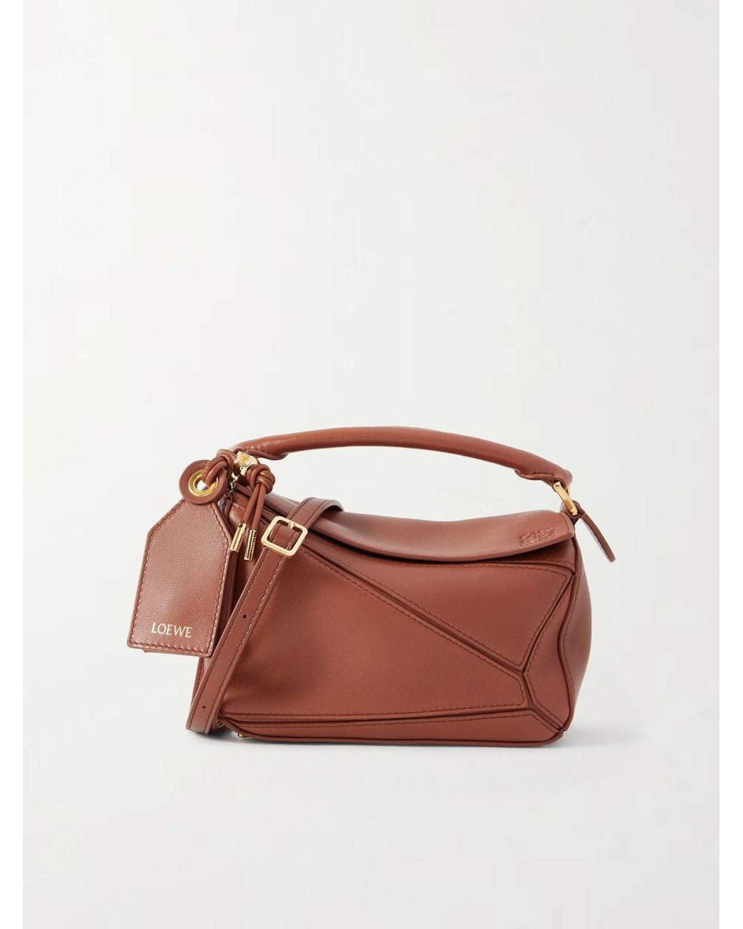 Loewe Brown Featherlight Puzzle Mini Textured-Leather Top-Handle Bag