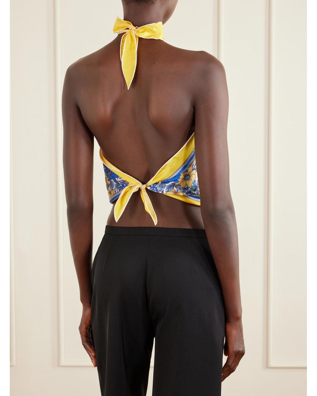 Gucci Blue Printed Silk-Twill Halterneck Top