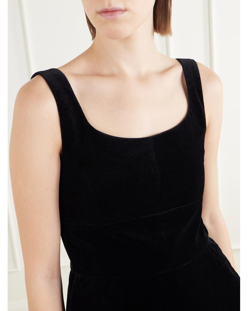 LIBEROWE Black Peplum Cotton-Velvet Bustier Top