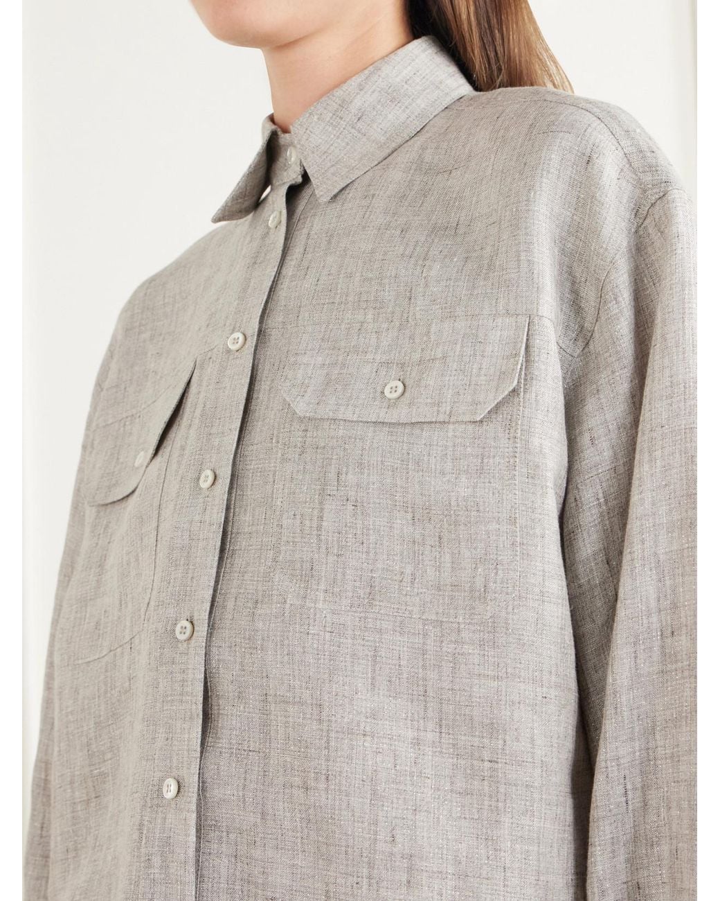 Brunello Cucinelli White Cropped Linen-Blend Twill Shirt